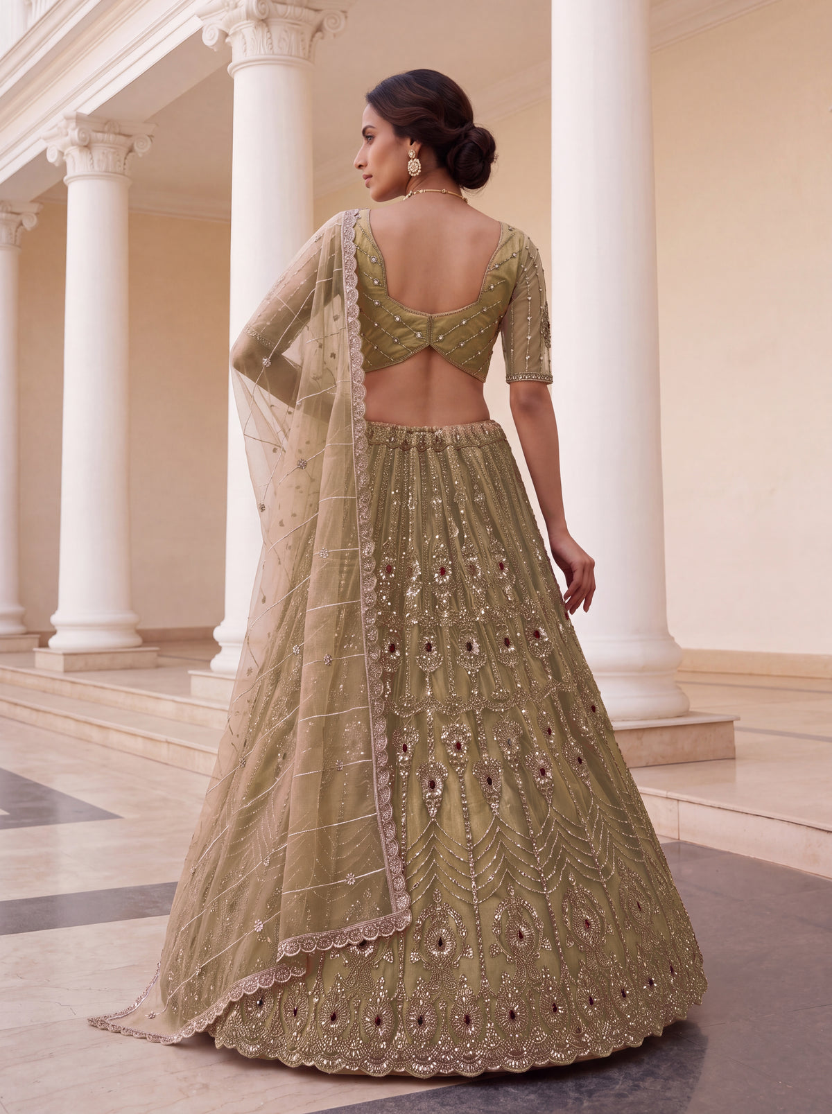 Beige Heavy Bridal Embroidered Lehenga Choli