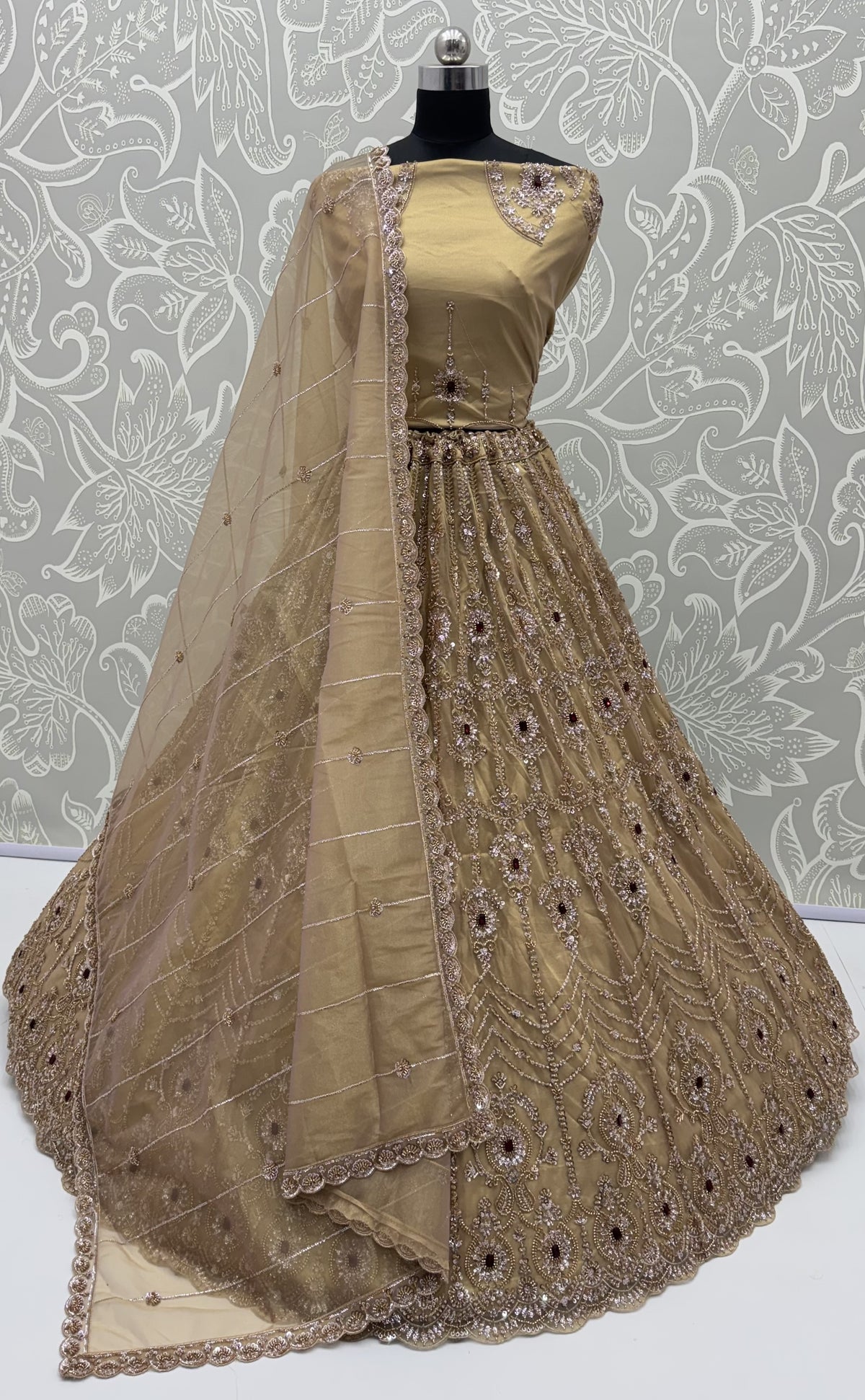 Beige Heavy Bridal Embroidered Lehenga Choli