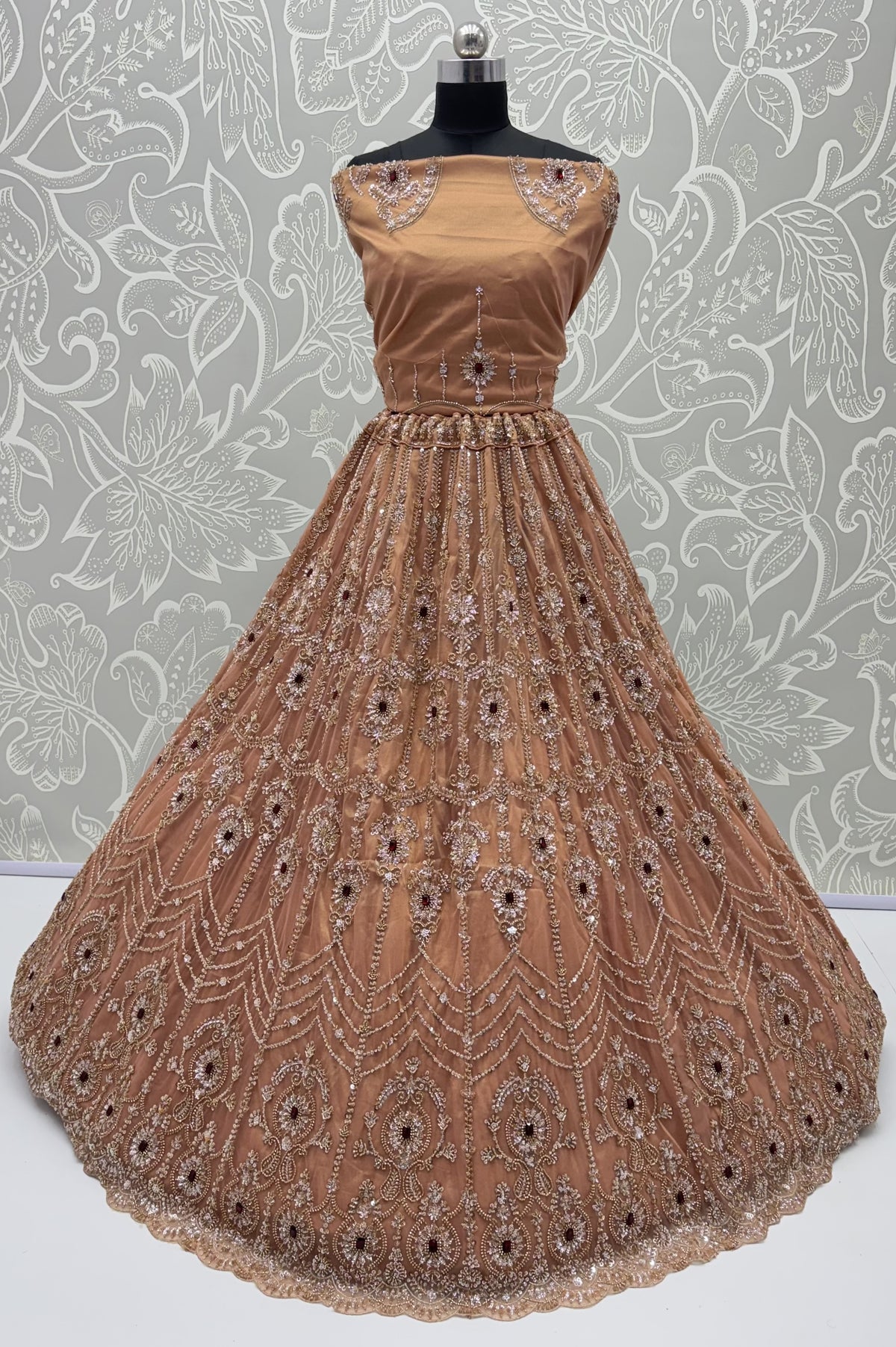 Peach Heavy Wedding Wear Embroidered Lehenga Choli