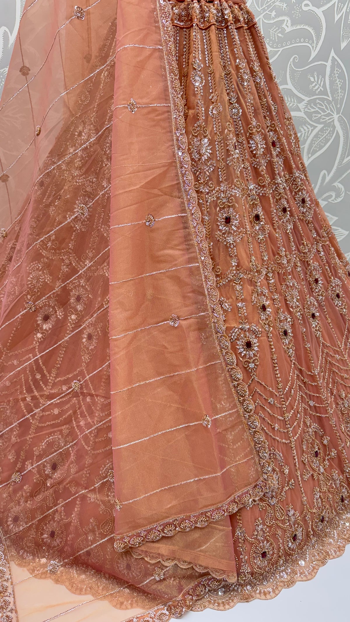 Peach Heavy Wedding Wear Embroidered Lehenga Choli
