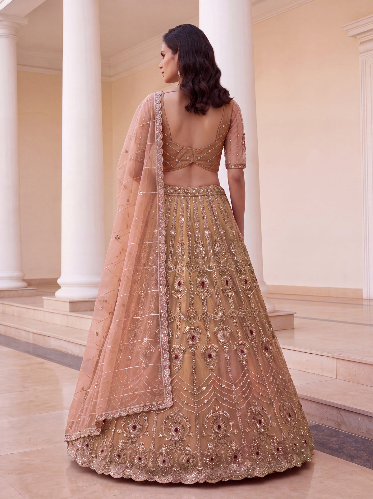 Peach Heavy Wedding Wear Embroidered Lehenga Choli