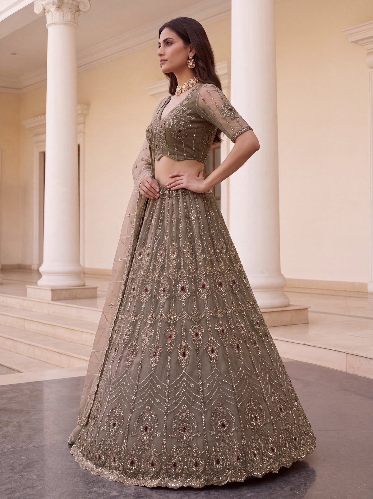 Dusty Heavy Bridal Embellished Lehenga Choli with Handwork