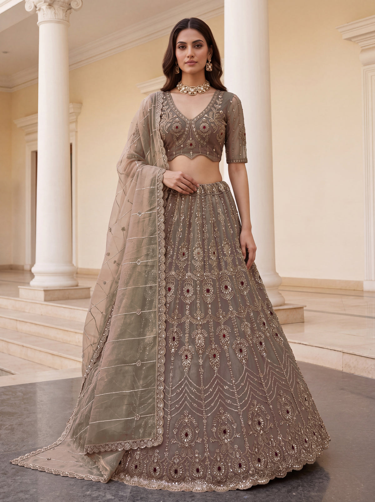 Dusty Heavy Bridal Embellished Lehenga Choli with Handwork