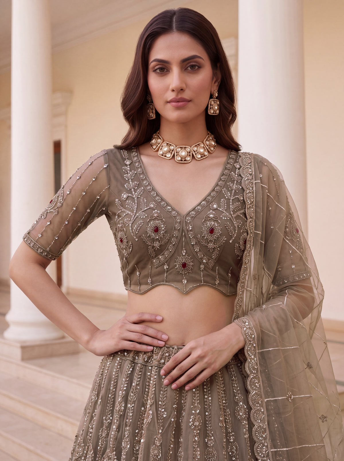 Dusty Heavy Bridal Embellished Lehenga Choli with Handwork