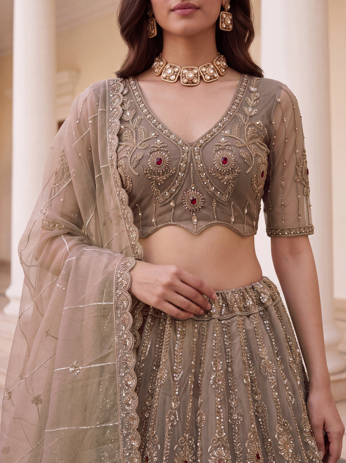 Dusty Heavy Bridal Embellished Lehenga Choli with Handwork