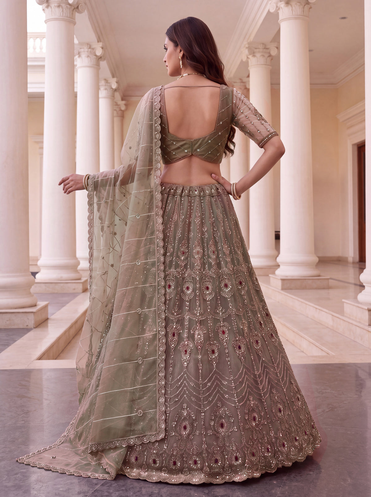 Dusty Heavy Bridal Embellished Lehenga Choli with Handwork