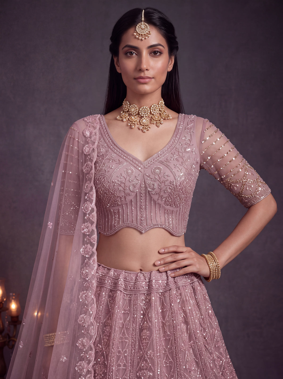 Gorgeous Pink Designer Wedding Wear Lehenga Choli
