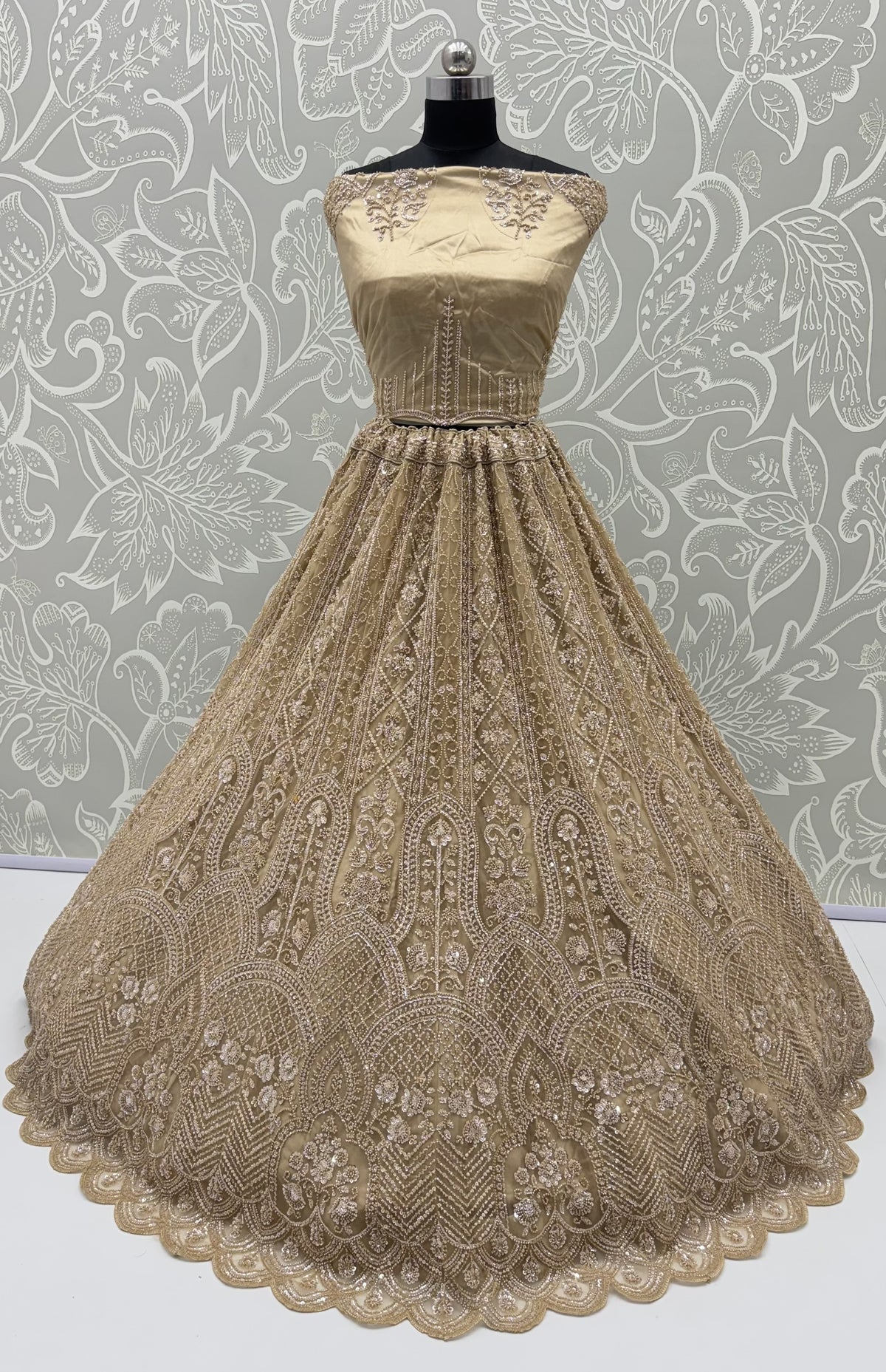 Beautiful Chikoo Designer Wedding Wear Lehenga Choli