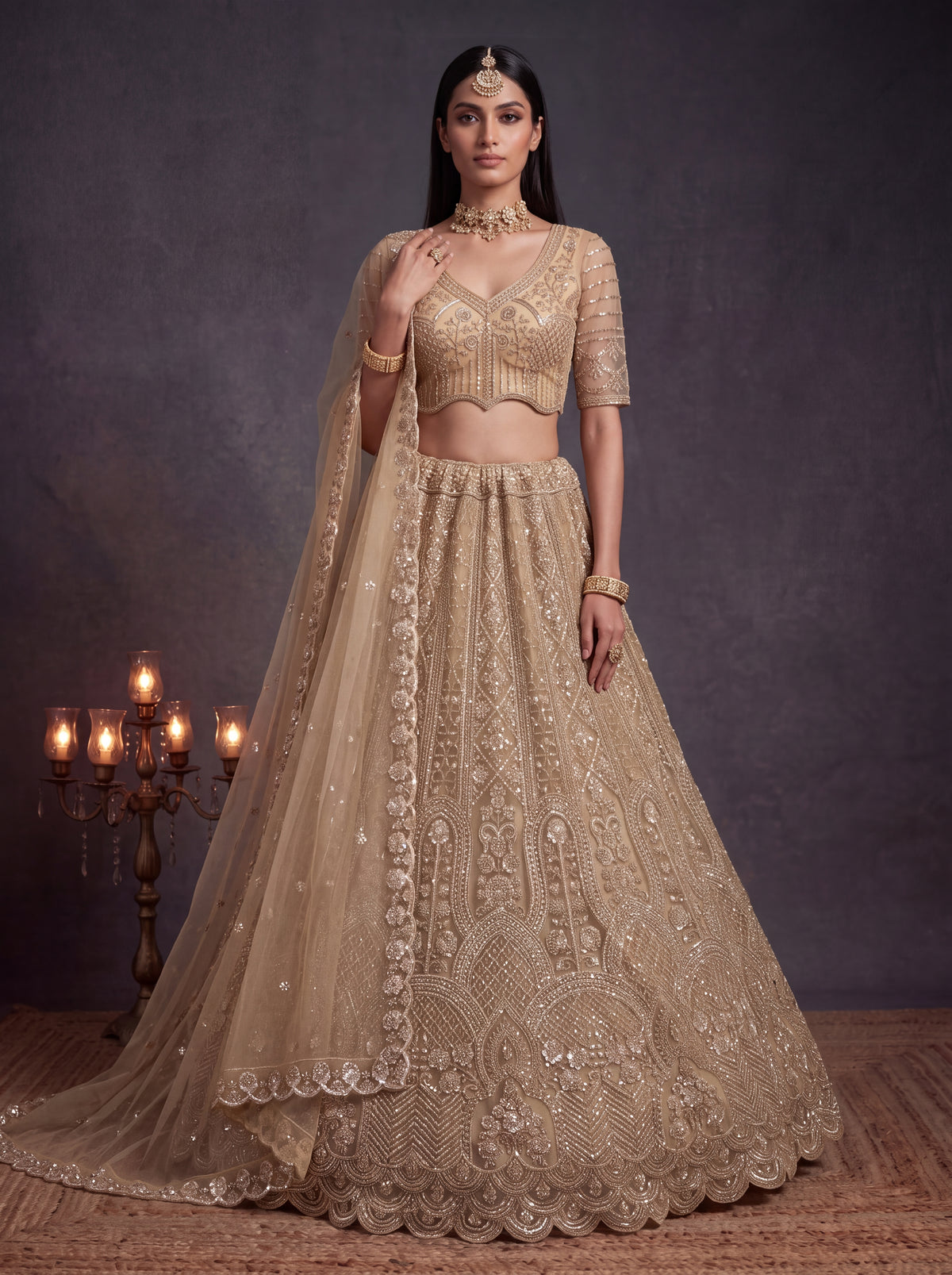 Beautiful Chikoo Designer Wedding Wear Lehenga Choli