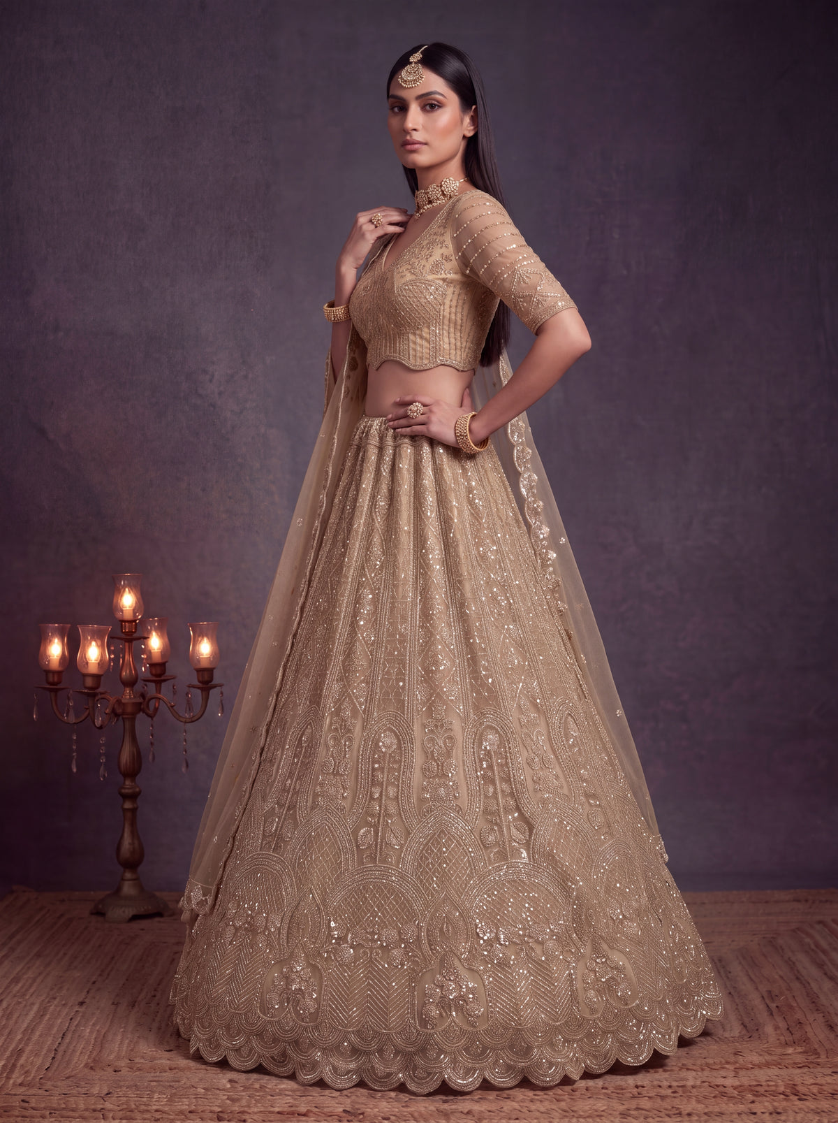 Beautiful Chikoo Designer Wedding Wear Lehenga Choli