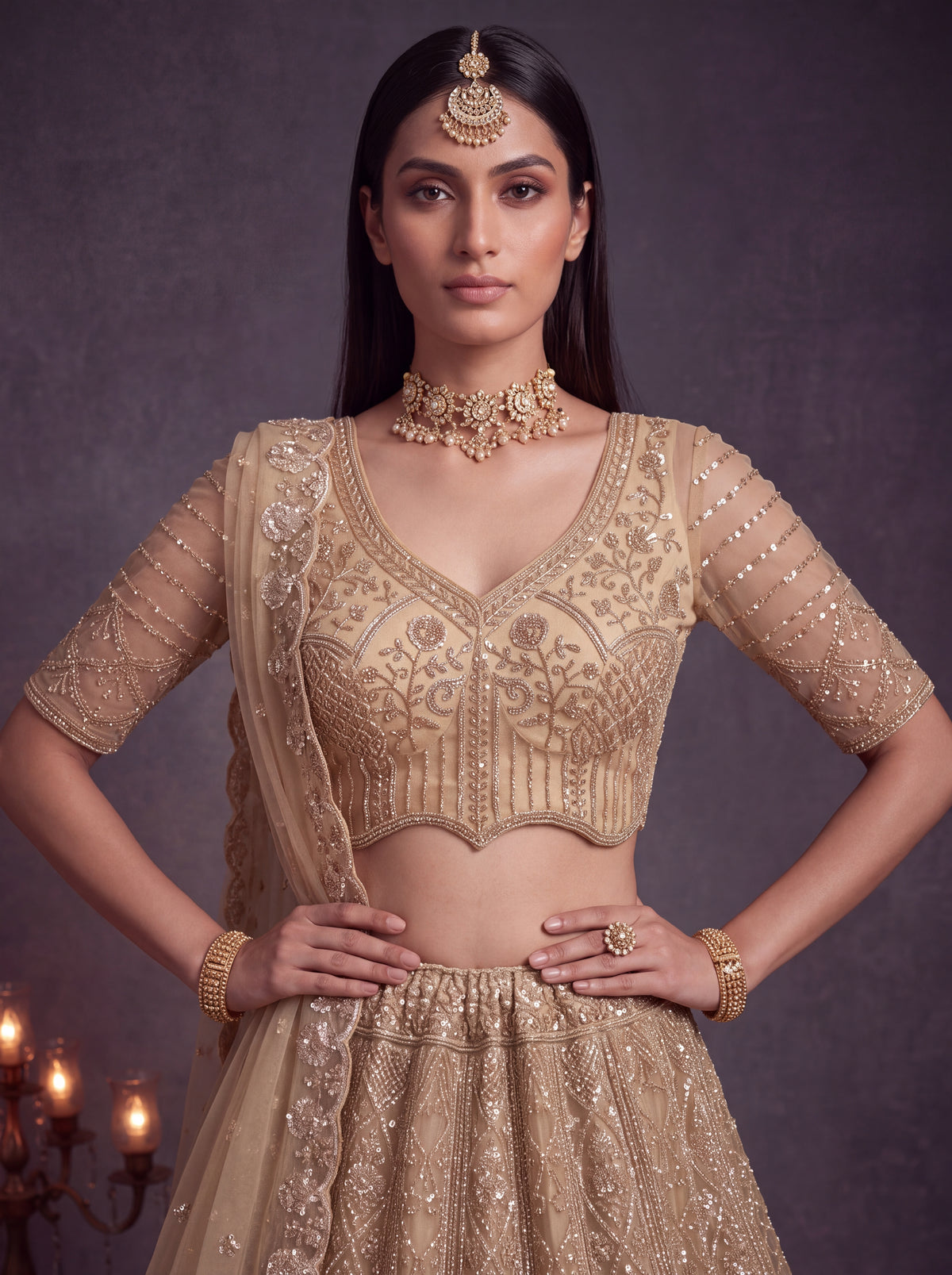 Beautiful Chikoo Designer Wedding Wear Lehenga Choli