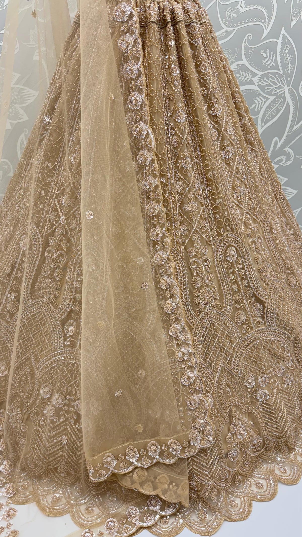 Beautiful Chikoo Designer Wedding Wear Lehenga Choli