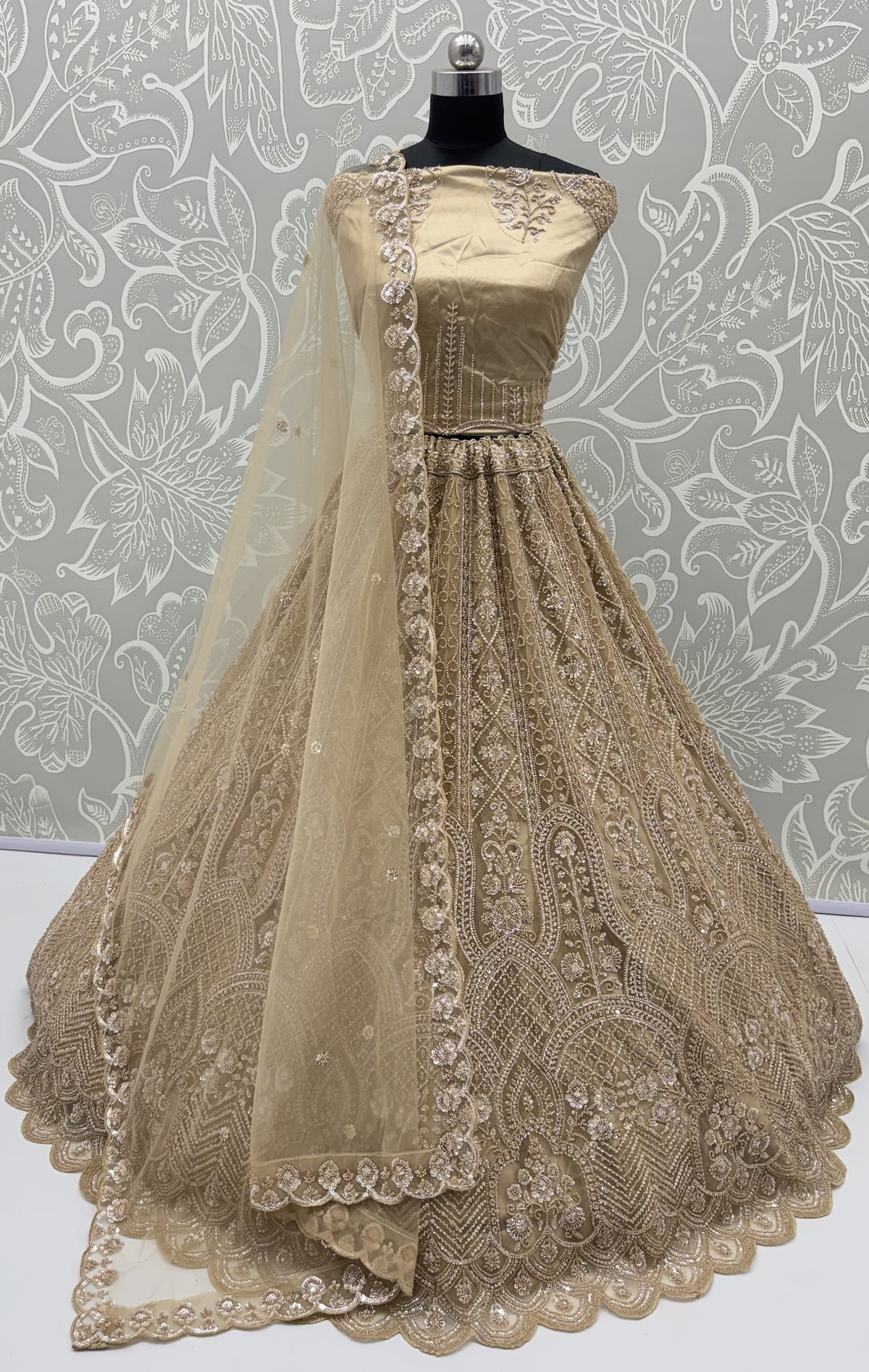Beautiful Chikoo Designer Wedding Wear Lehenga Choli