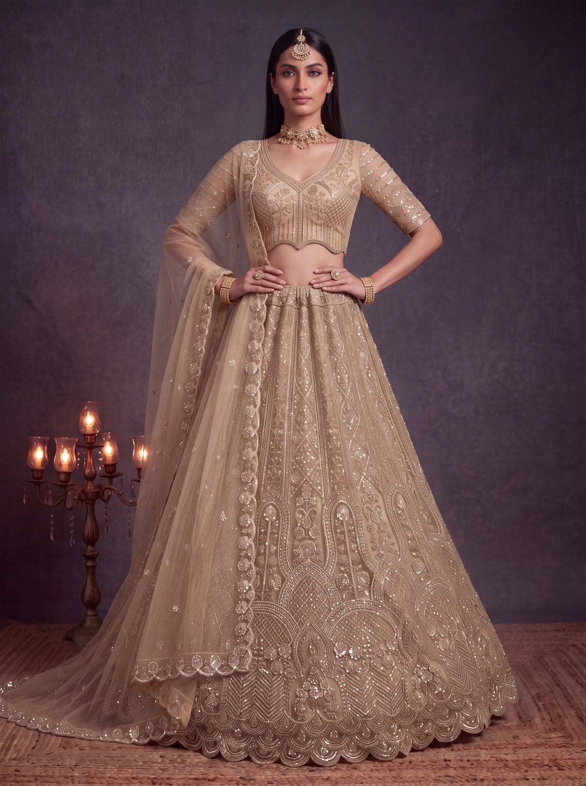Beautiful Chikoo Designer Wedding Wear Lehenga Choli
