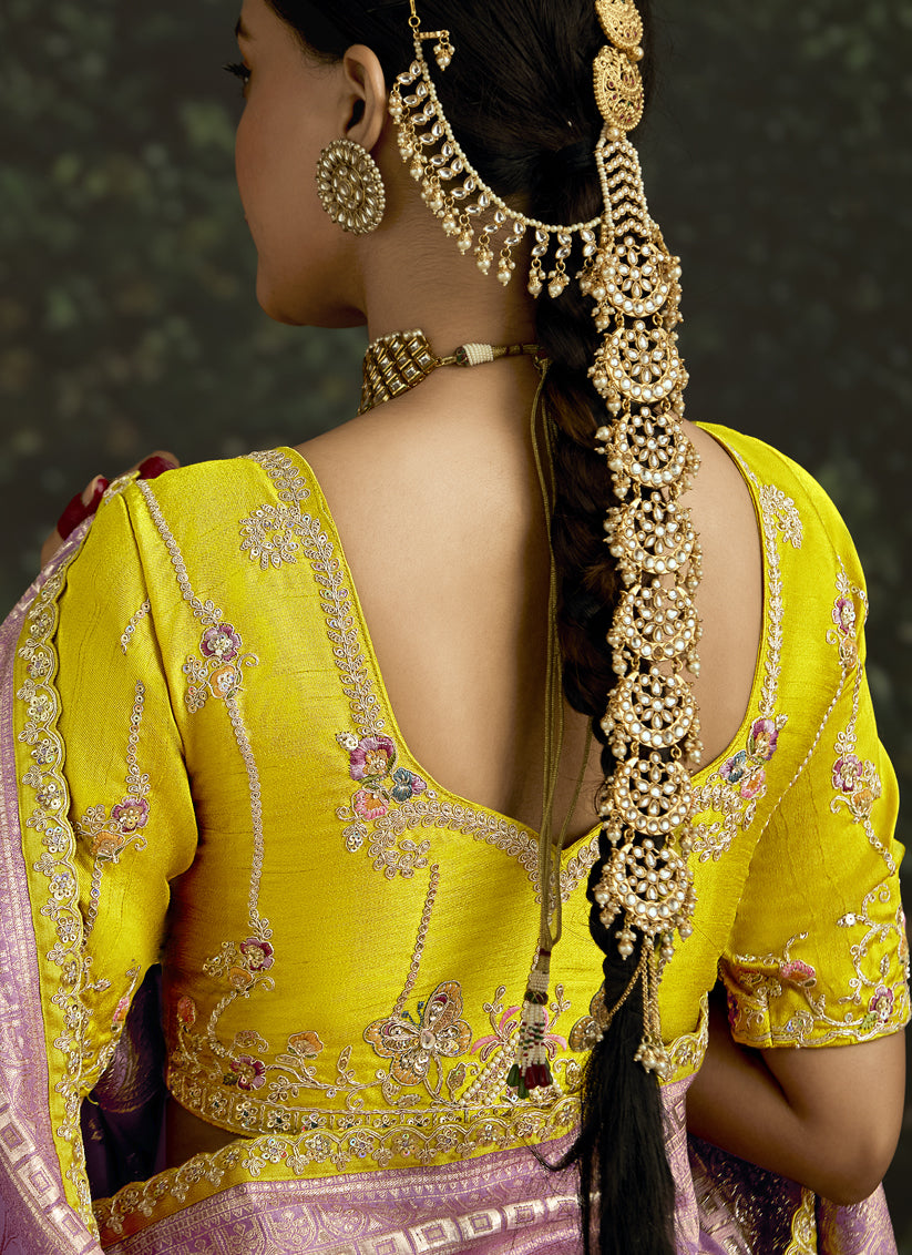 Lilac Dola Silk Embroidered Wedding Saree