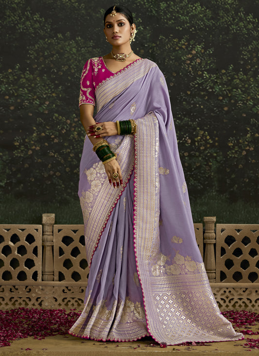 Lavender Dola Silk Embroidered Wedding Saree