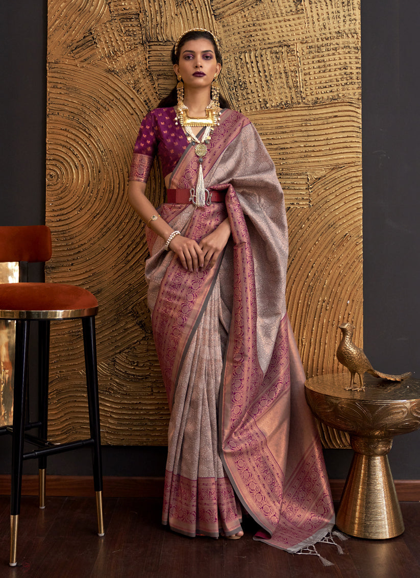 Dusty Pink Handloom Weaving Silk Zari Woven Saree