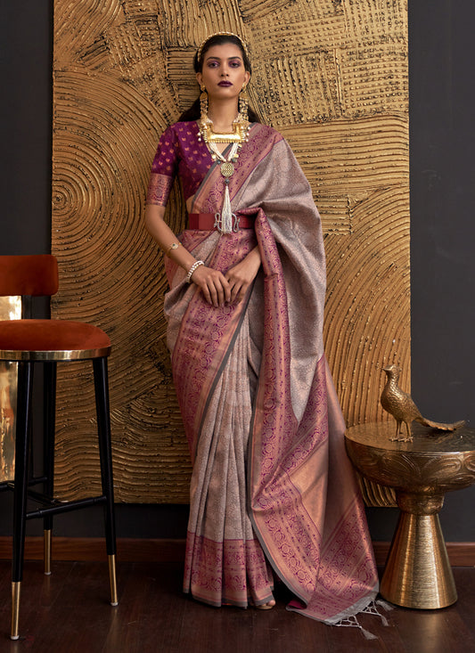 Dusty Pink Handloom Weaving Silk Zari Woven Saree