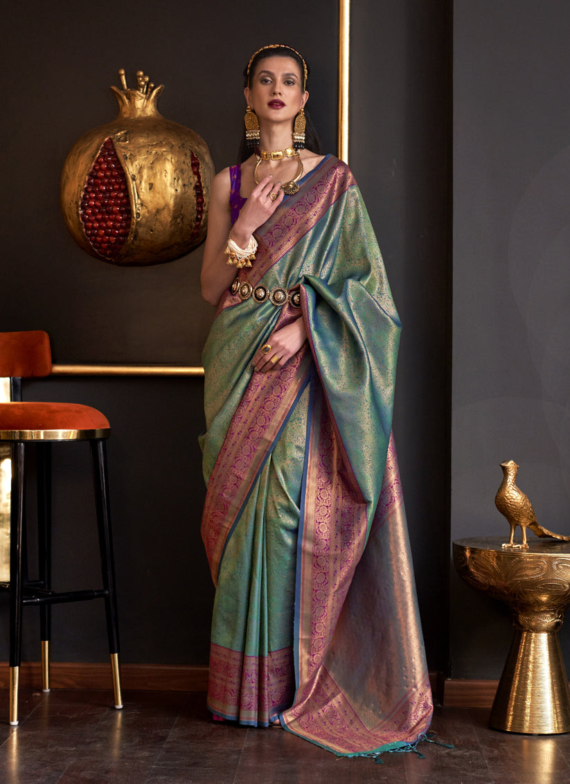 Sage Green Handloom Weaving Silk Zari Woven Saree