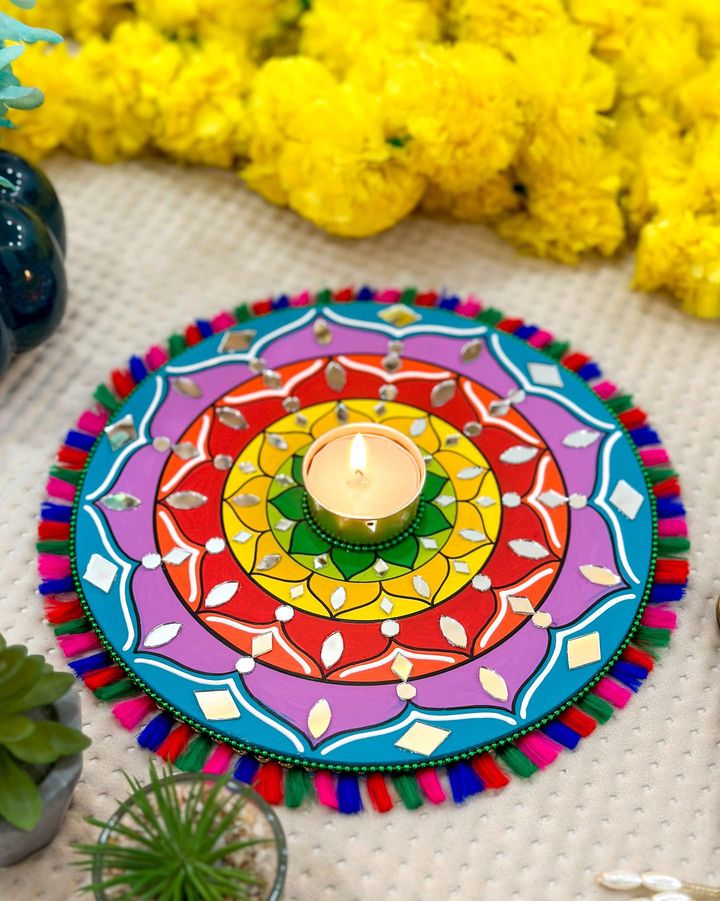 Multi Color Mandala ArtWork Candle Holder (8 inches)