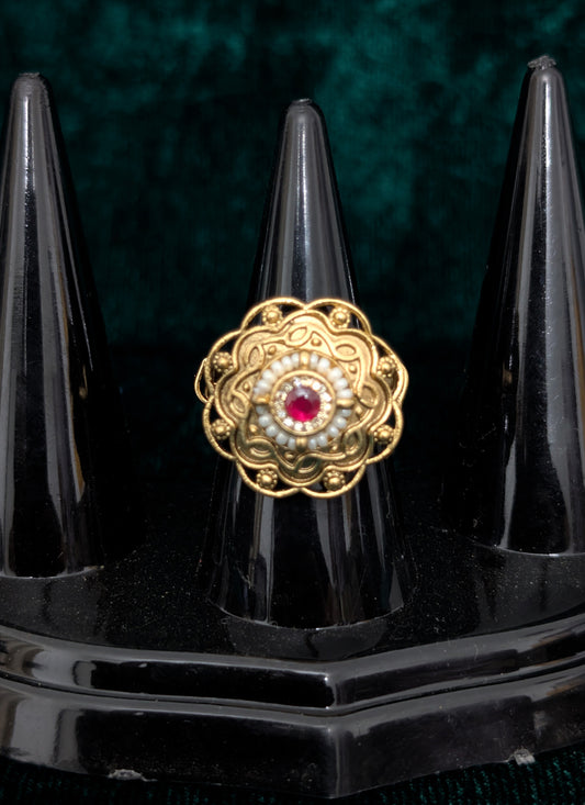 Magenta Stone and Pearl Ring For Women