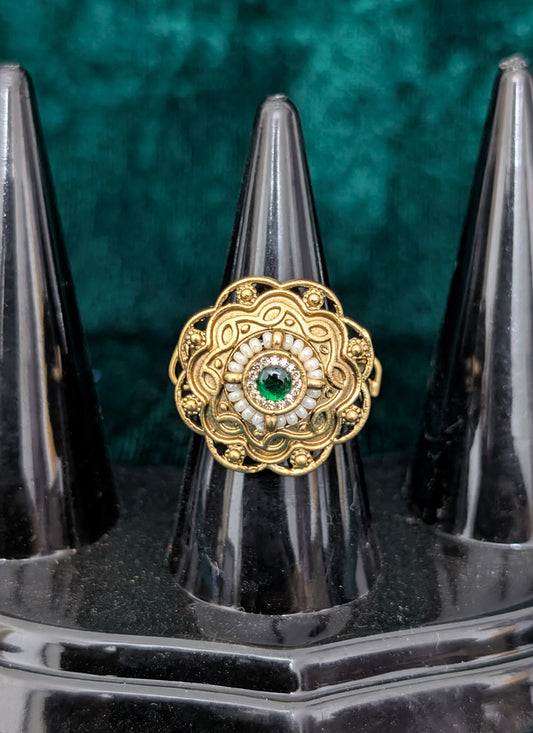 Green Stone and Pearl Ring For Women