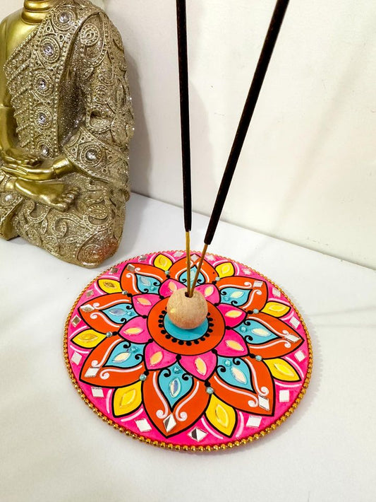 Pink Mandala ArtWork Incense Stick Holder (4.5 inches)