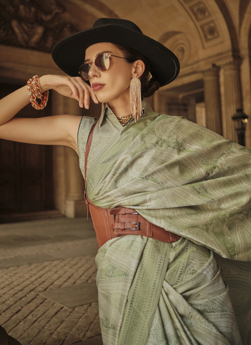 Sage Green Silk Handloom Woven Saree