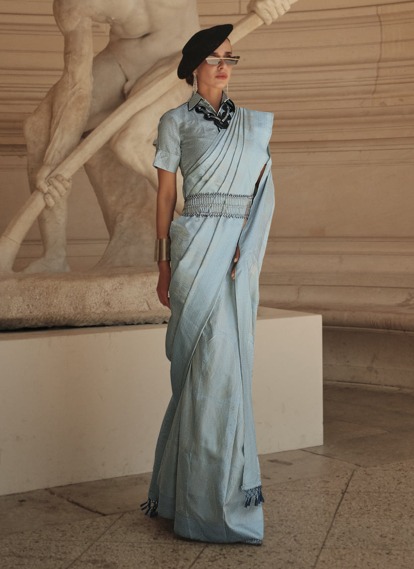 Sky Blue Silk Handloom Woven Saree