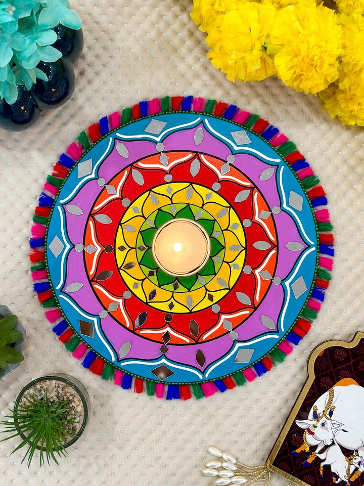 Multi Color Mandala ArtWork Candle Holder (8 inches)