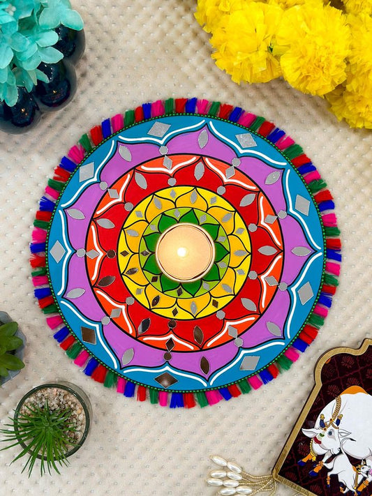 Multi Color Mandala ArtWork Candle Holder (8 inches)