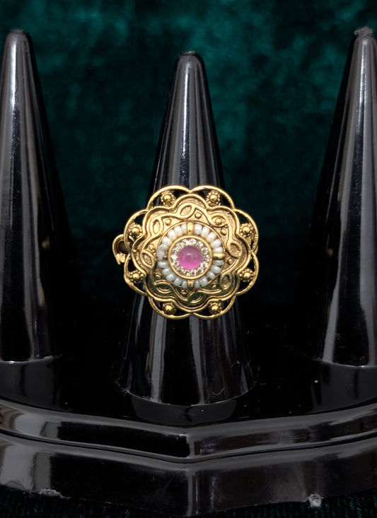 Pink Stone and Pearl Ring For Women