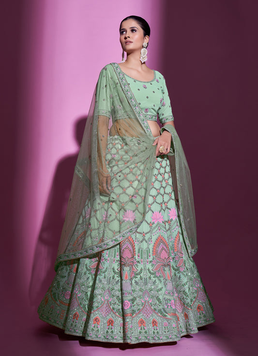 Mint Green Georgette Embroidered Designer Lehenga Choli