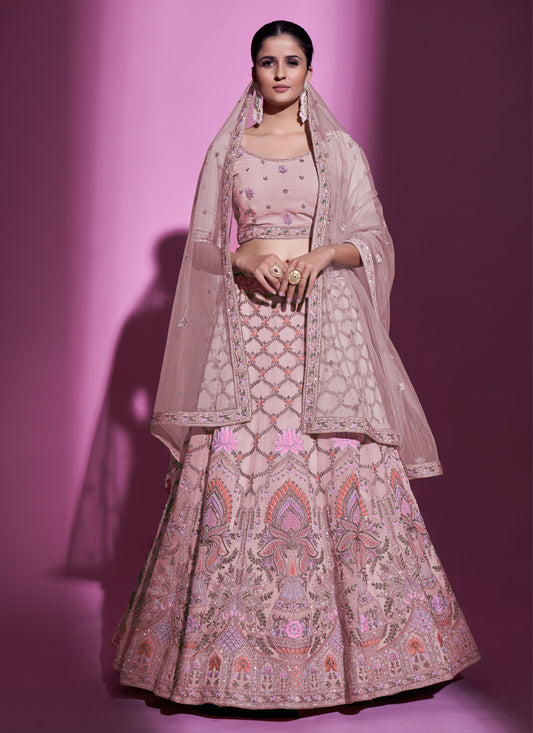 Blush Pink Georgette Embroidered Designer Lehenga Choli