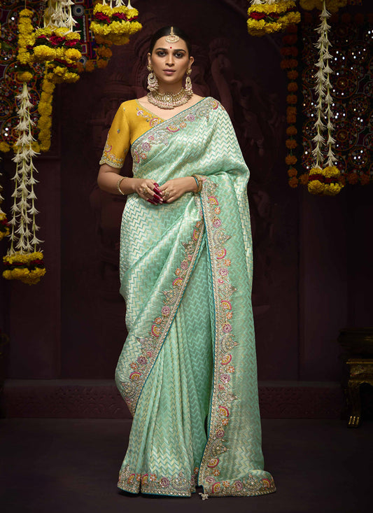 Aqua Mint Pure Banarasi Kanjivaram Saree for Wedding
