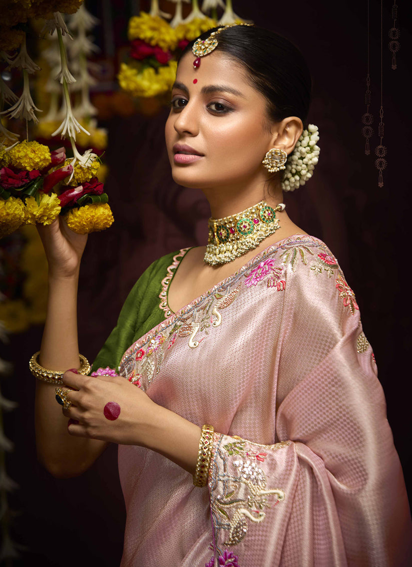 Blush Pink Pure Banarasi Kanjivaram Saree for Wedding
