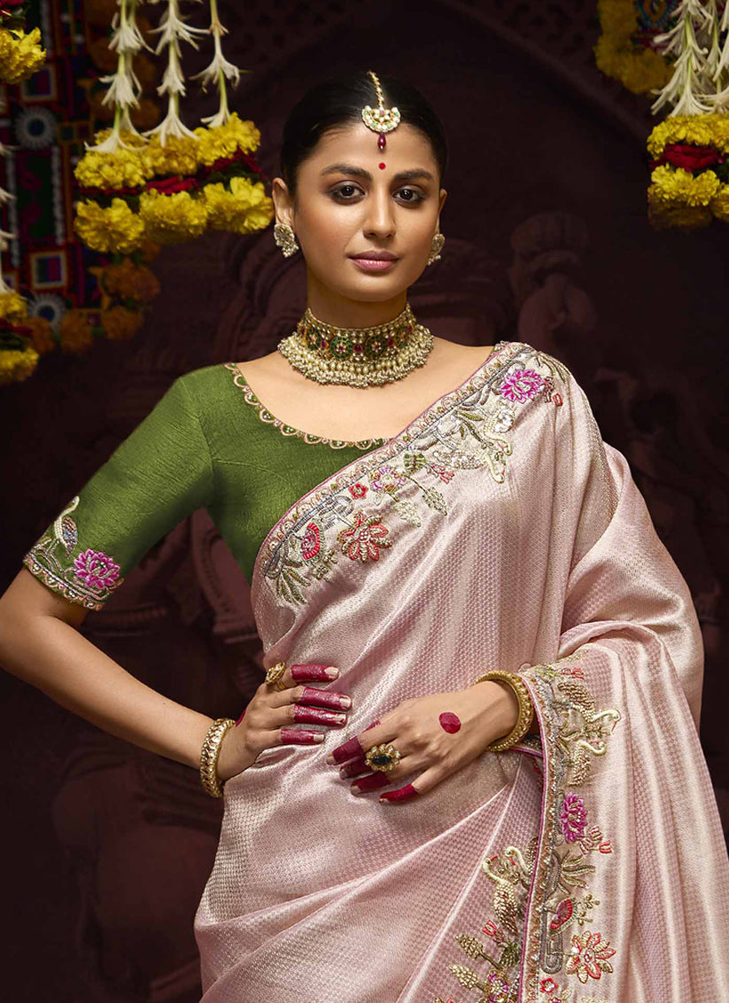 Blush Pink Pure Banarasi Kanjivaram Saree for Wedding