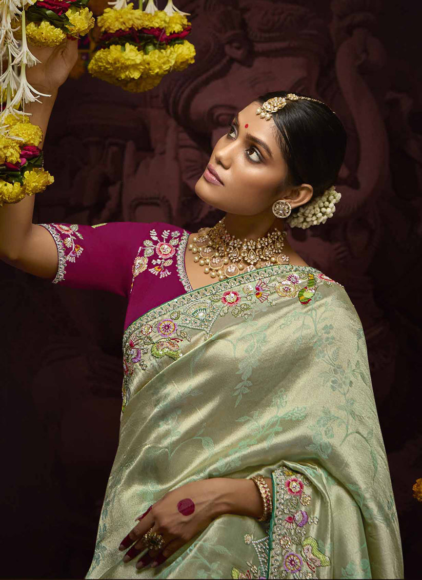 Pastel Mint Pure Banarasi Kanjivaram Saree for Wedding