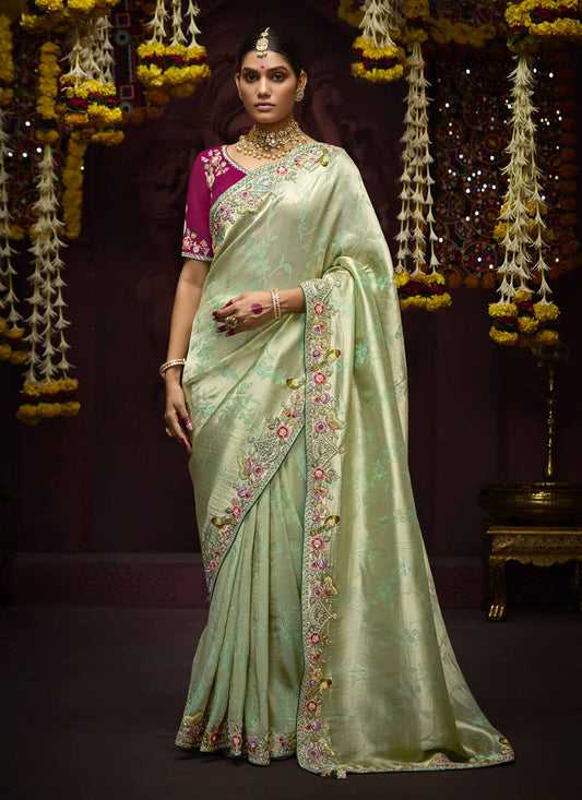Pastel Mint Pure Banarasi Kanjivaram Saree for Wedding