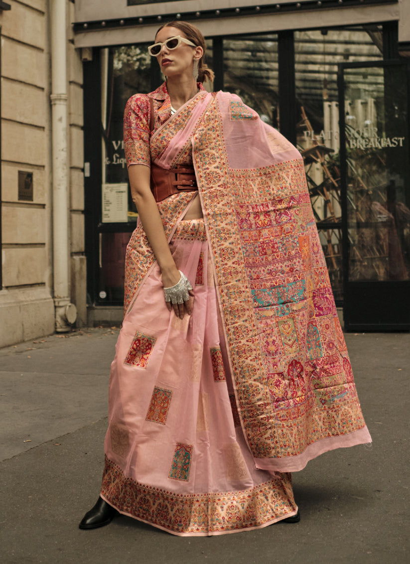 Peach Kashmiri Handloom Woven Saree