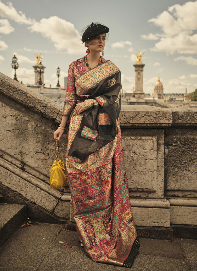 Black Kashmiri Handloom Woven Saree