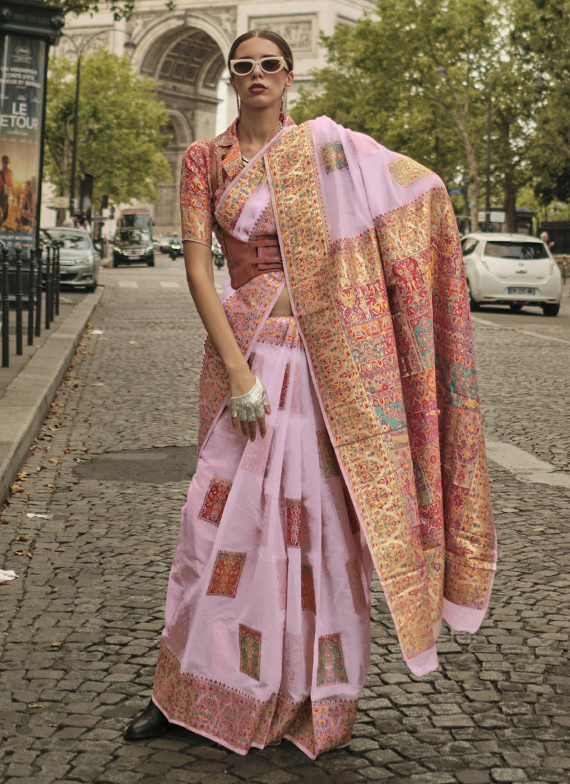 Pink Kashmiri Handloom Woven Saree