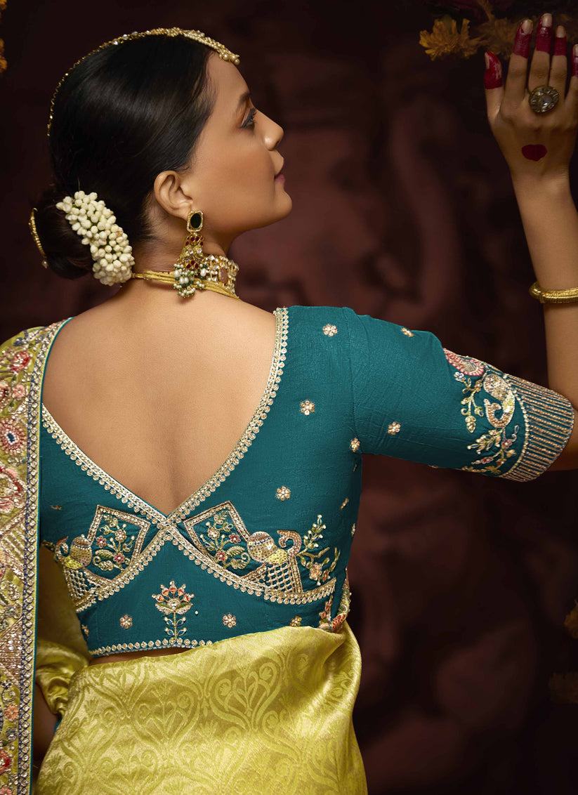 Lemon Yellow Pure Banarasi Kanjivaram Saree for Wedding