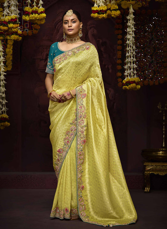 Lemon Yellow Pure Banarasi Kanjivaram Saree for Wedding