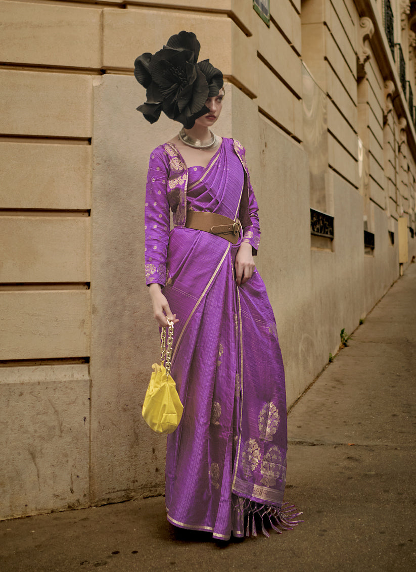 Magenta Satin Zari Woven Saree