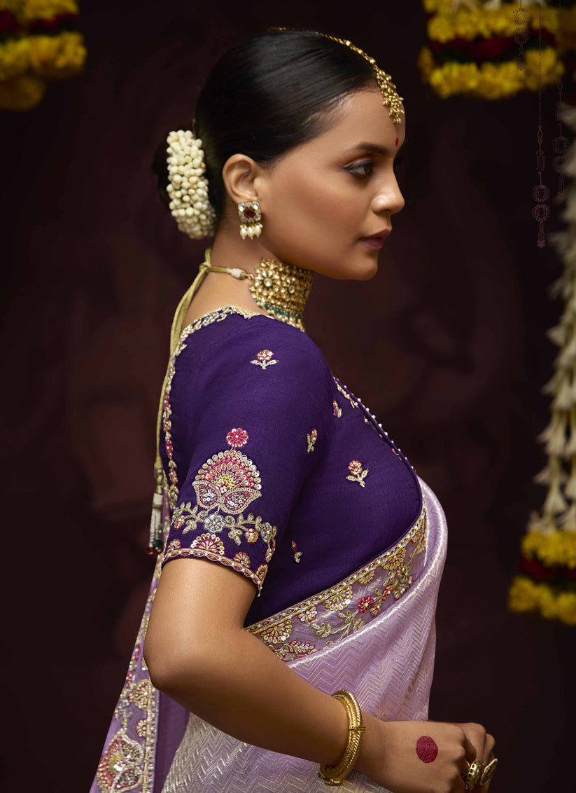 Lilac Pure Banarasi Kanjivaram Saree for Wedding
