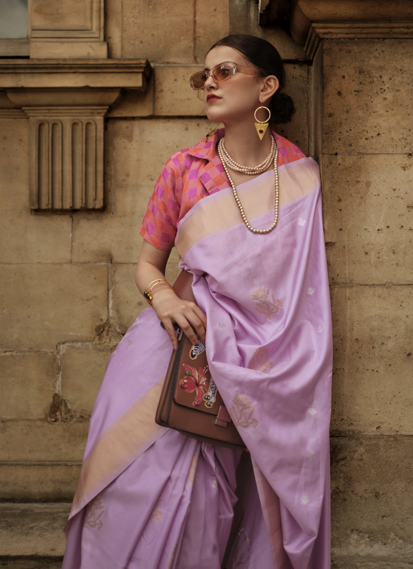 Lavender Soft Silk Handloom Woven Saree