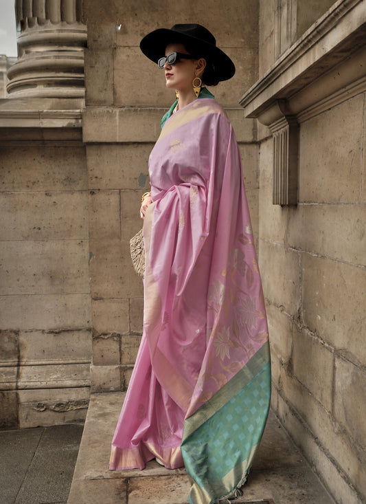 Orchid Pink Soft Silk Handloom Woven Saree