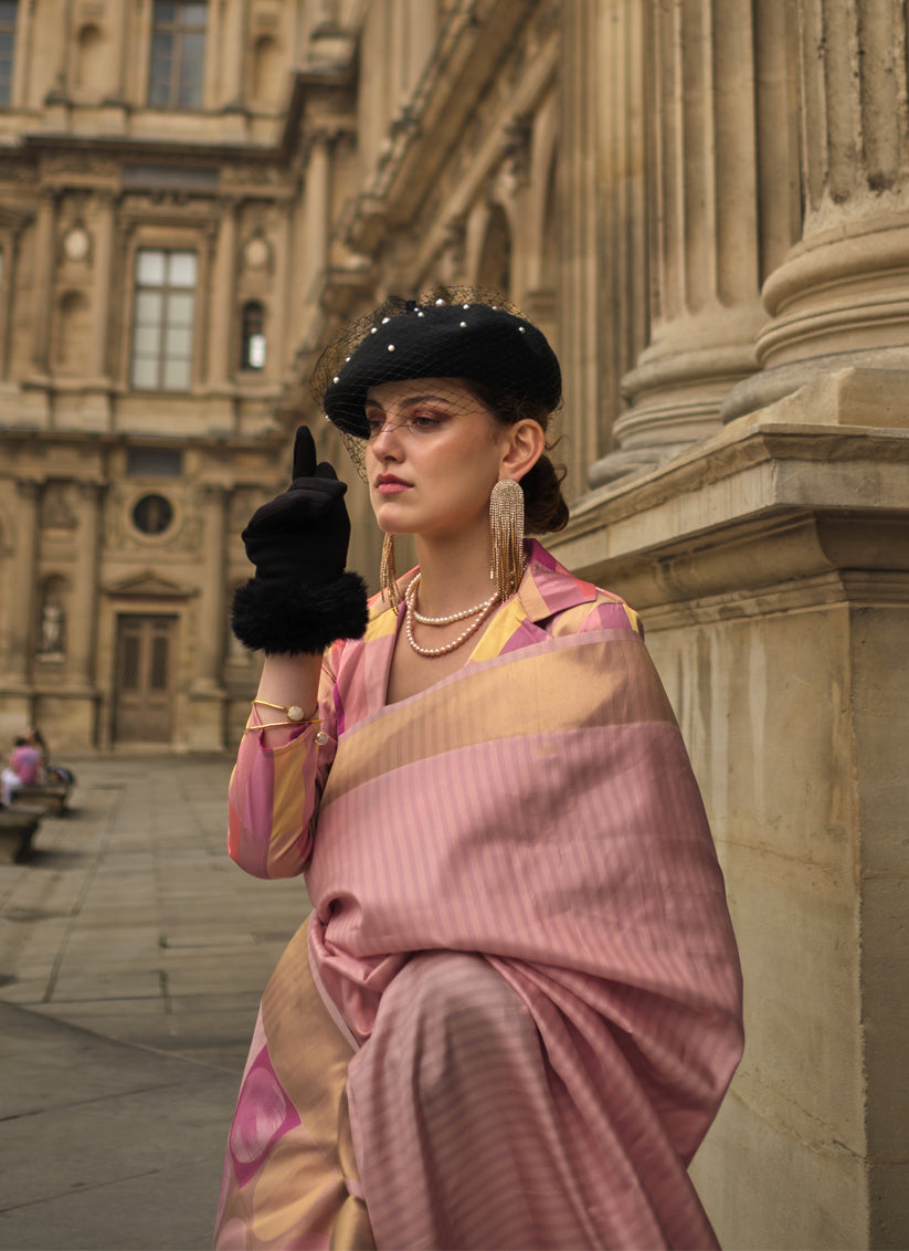 Peach Soft Silk Handloom Woven Saree