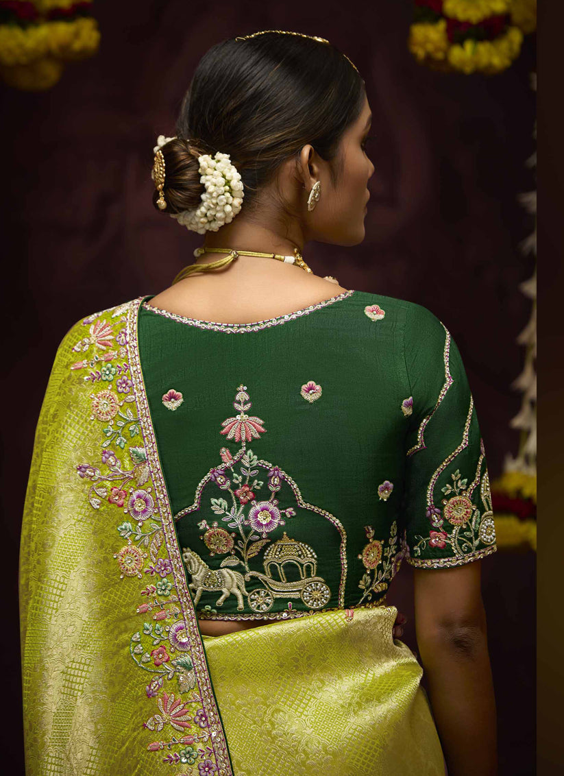 Lime Yellow Pure Banarasi Kanjivaram Saree for Wedding